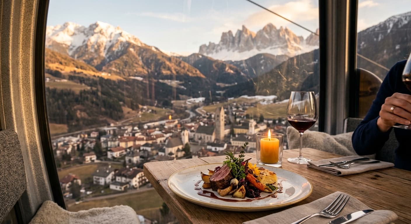 Cena alpina in cabinovia sul Monte Cavallo