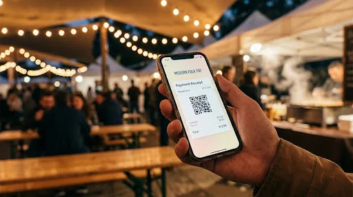 Pagamento cashless con il telefono a una sagra